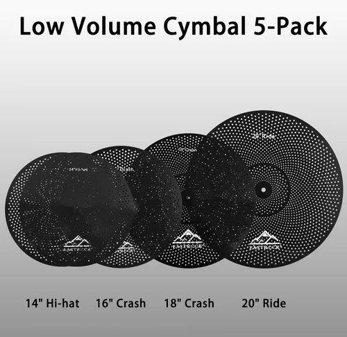 Vista 2 de EASTROCK Paquete de platillos de bajo volumen – Juego de 5 piezas con bolsa de platillo, fieltros – 14 pulgadas Hi-hat, 16 pulgadas y 18 pulgadas
