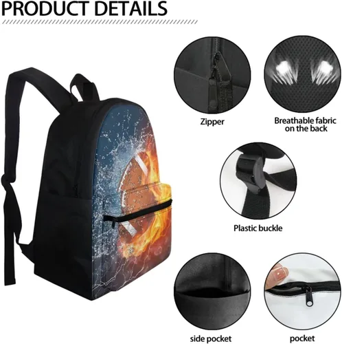 Vista 119 de FOR U DESIGNS Fuego baloncesto impreso niños escuela mochilas viaje mochila libro bolsa