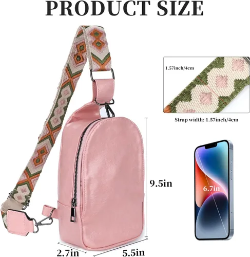 Vista 7 de Riñonera pequeña para mujer, de piel sintética, bolsa cruzada, bolsa de pecho, bolsa de hombro para mujer, viajes, ciclismo, Rosa (F-Pink)