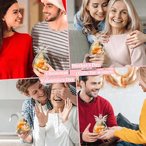 Vista 6 de Regalos para mujeres, rosa preservada, flor para siempre, champán en cristal, figura de ángel, flores frescas para entrega, regalo de cumpleaños