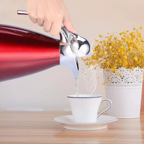 Vista 4 de Hervidor de té para estufa, acero inoxidable de doble pared de 2.5 cuartos de galón, tetera silbante con mango ergonómico, frasco de café aislado