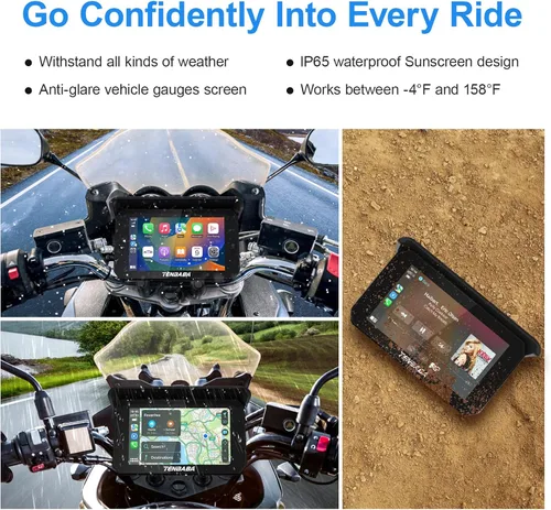 Vista 4 de Pantalla Carplay para motocicleta, inalámbrica Apple CarPlay y Android Auto de 5 pulgadas, navegación GPS para motocicleta, pantalla CarPlay