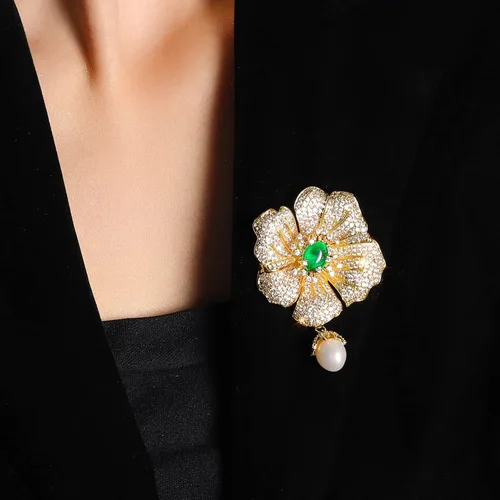 Vista 7 de Broches de moda para mujer, elegantes broches de ramillete de hojas para mujer, joyería de moda para disfraz de perlas, broches y alfileres