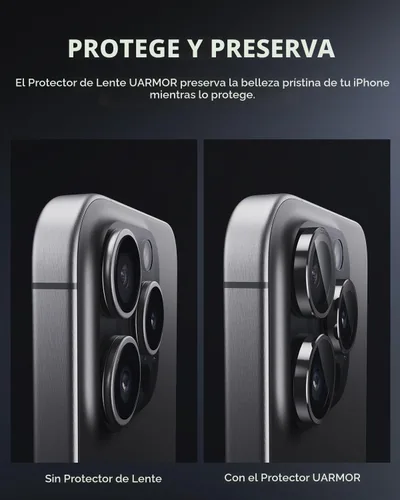 Vista 4 de UARMOR - Protector de lente de cámara para [iPhone 16 Pro y 16 Pro Max] 9H de vidrio templado y cubierta de aluminio, HD transparente, kit de fácil