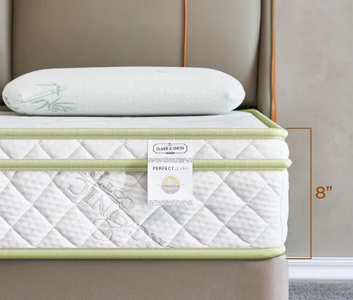 Vista 6 de Oliver & Smith - Colchón híbrido de espuma fresca y cómoda de 8 pulgadas con funda de algodón orgánico transpirable - Parte superior de almohada