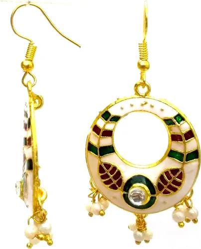 Vista 2 de DESI HAWKER Meenakari Minakari esmalte pintura oro hecho a mano pendiente Bali Jhumki Jhumka joyería étnica gota colgante aro Afghani Chandbali