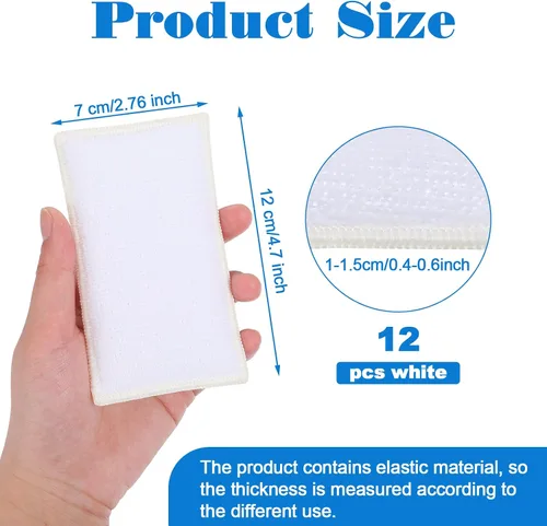 Vista 3 de Esponja de limpieza interior de 12 piezas para cuero, plástico, microfibra para el hogar, kit de limpieza de platos de doble cara, color blanco