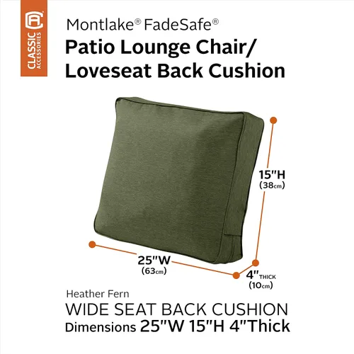Vista 2 de Classic Accessories Montlake FadeSafe FadeSafe - Cojín de respaldo para silla de patio, 25 x 15 x 4 pulgadas, helecho jaspeado
