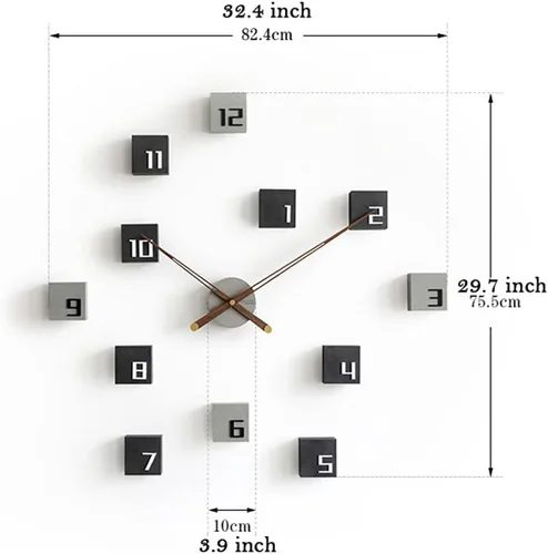 Vista 2 de Reloj de Pared - Reloj de pared grande 3D DIY con números arábigos reloj con puntero de nogal sin marco, decoración del hogar para sala de estar