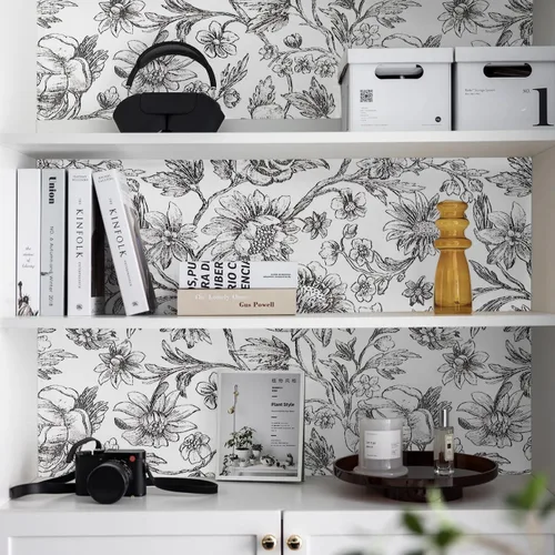 Vista 5 de Cohoo Home Papel tapiz floral en blanco y negro, papel de contacto para armarios y cajones, papel de contacto floral de girasol, autoadhesivo