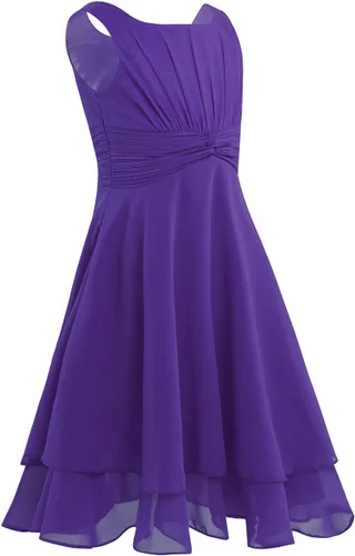 Vista 2 de Aislor Vestido de gasa con nudo plisado para niñas y niñas, vestido de princesa para fiesta de cumpleaños, boda, dama de honor