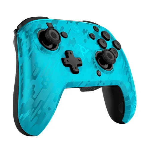 Vista 4 de PDP Gaming Faceoff Deluxe Wireless Switch Pro Controller - Blue Camo Camouflage - Officially Licensed by Nintendo - Customizable buttons, sticks