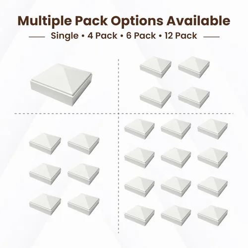 Vista 7 de Tapa de poste piramidal de aluminio de 2 x 2 pulgadas para postes de metal, ajuste a presión, color blanco con recubrimiento en polvo, resistente al