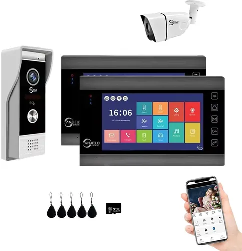Vista 10 de ANJIELO SMART Timbre de video de apartamento, monitor de pantalla táctil HD de 1080P (negro), cámara de timbre para exteriores, timbre de timbre