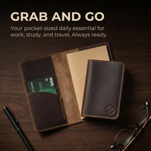 Vista 5 de Rustique Funda de cuero estilo diario para notas de campo y Moleskine Cahier Cartera de cuero vintage de grano completo puro para pasaporte