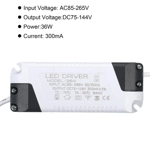 Vista 4 de PATIKIL Controlador LED de 36 W 300 mA, 2 unids AC 85-265V Salida 72-126V DC Conector hembra Conector Rectificador de corriente constante