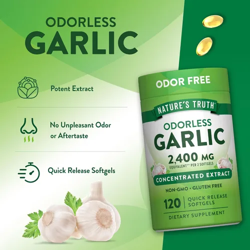 Vista 5 de Ajo inodoro 2400 mg 120 cápsulas de gel blando Pastillas de extracto de alta resistencia Sin OMG, suplemento sin gluten por Nature's Truth