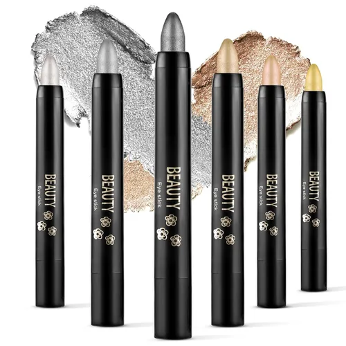 Vista 27 de Boobeen Sombra de ojos en barra impermeable con lápiz de sombra de ojos en crema brillante, kit de maquillaje de ojos con purpurina fácil de usar