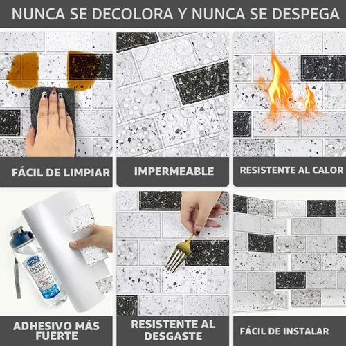 Vista 4 de URCOLOR 10 láminas de protectores contra salpicaduras para cocinas, despegar y pegar, 12"x12" protector contra salpicaduras autoadhesivo para baño