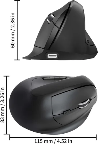 Vista 8 de Ratón inalámbrico Bluetooth, ergonómico, vertical, recargable, silencioso, portátil, inalámbrico, modo dual, de alta precisión, con receptor USB