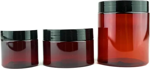 Vista 4 de s Amber - Tarros de plástico (paquete de 12) – Recipientes cosméticos recargables ámbar de 2 onzas con tapas; se utilizan como frascos de viaje