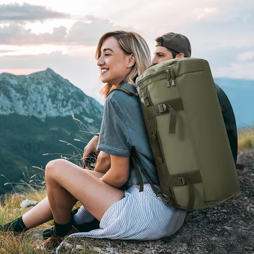 Vista 6 de MIER Mochila grande de lona deportiva con compartimento para zapatos, resistente y resistente al agua, verde oscuro, 45L