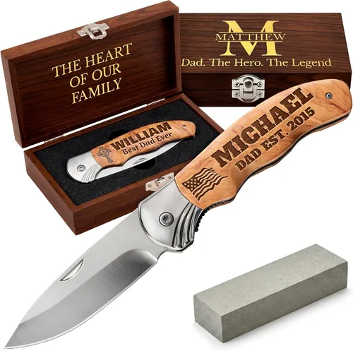 Vista 10 de Grand Way Cuchillo plegable de hoja larga – Cuchillos afilados para caza, senderismo, campamento, supervivencia táctica y trabajo para hombres
