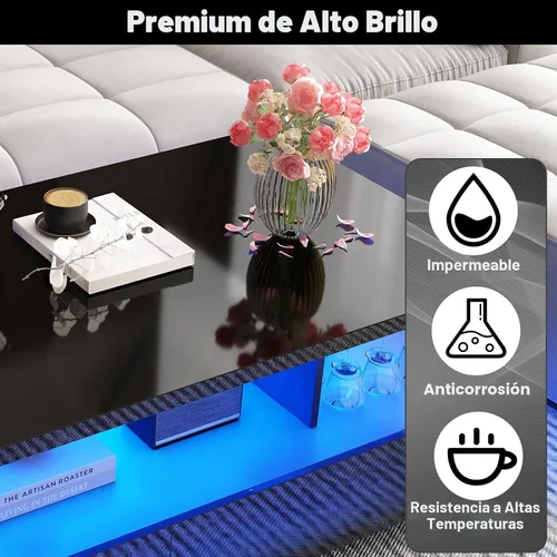 Vista 7 de Mesa de centro LED grande de 43 pulgadas con 2 cajones de almacenamiento grandes, luces de 60.000 colores, control de aplicación, mesa auxiliar