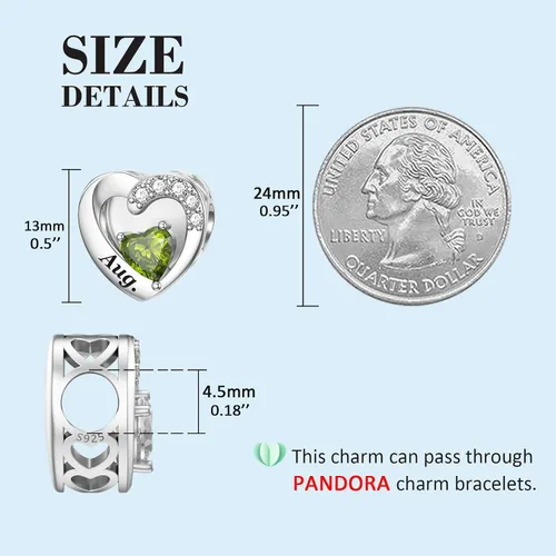 Vista 4 de SEVENWELL Birthstone Charms with Birth Month Flower Engraved Fit Charms Pandora Bracelet 925 Sterling Silver Beads Charms Happy Birthday for Women