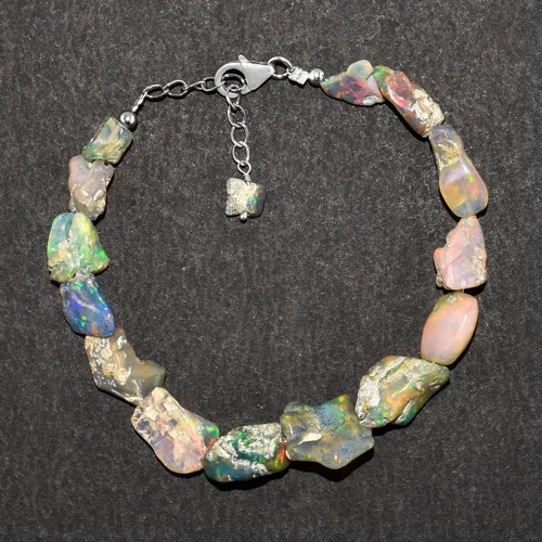 Vista 2 de InfinityGemsArt Pulsera de piedra natural, ópalo negro crudo, piedras preciosas ásperas delicadas hechas a mano, piedra natal, piedras curativas