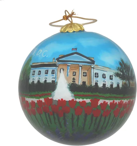 Vista 10 de Ornamento de Navidad de cristal pintado a mano - Washington D. C. - Jefferson Memorial con flores de cerezo