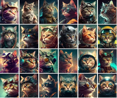 Vista 2 de PIXILUV Postales vintage (24 piezas de 4 x 6 pulgadas cada una) Retratos de gatos de ciencia ficción futuristas, postales vintage, ilustraciones
