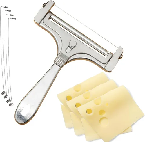 Vista 8 de Cortador de queso ajustable con 4 cables de repuesto adicionales, cortador de queso de aluminio resistente, fácil de reemplazar, rebanador de queso
