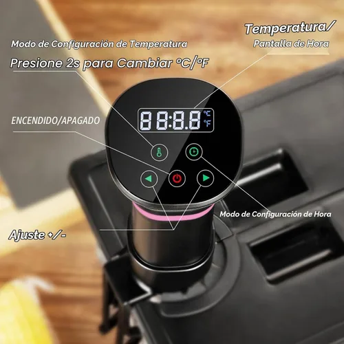 Vista 5 de Máquinas Sous Vide, Cocina Sous Vide, Circuladores de Inmersión de 1000 Vatios con Receta, Control Preciso de Temperatura y Tiempo