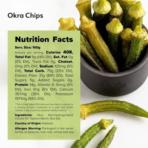 Vista 3 de NUTS U.S. - Chips de Okra Salado de mar Sin color añadido y sin azúcar añadido Natural Delicioso y saludable, chips a granel!!!