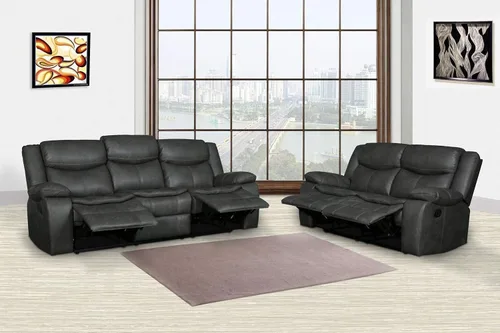 Vista 8 de Blackjack Furniture Marsden - Sofá biplaza reclinable de cuero moderno para sala de estar, gris plomo