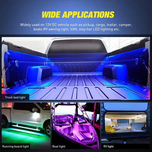 Vista 7 de Nilight Juego de 3 tiras de luz RGB de 60 pulgadas para cama de camión, 270 LED de neón de acento con control remoto RF, interruptor de encendido