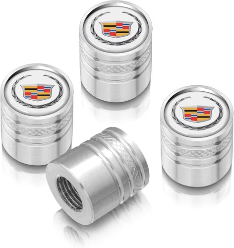 Vista 5 de iPick Image Tapones de vástago de válvula de neumático de aluminio prémium estilo cilindro blanco sobre negro, con licencia