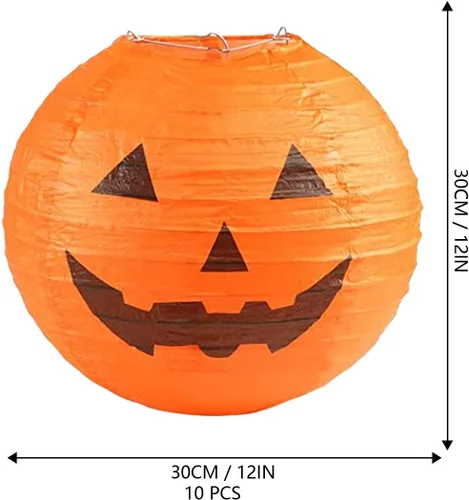 Vista 2 de 10 faroles de papel de calabaza de Halloween, farol Jack O Lantern de papel colgante de calabaza para fiestas de Halloween, decoración de jardín, 12