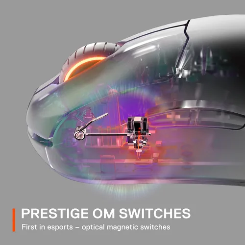 Vista 3 de SteelSeries Prime mouse inalámbrico para videojuegos FPS, con interruptores ópticos magnéticos y 5botones programables, USB-C, 18,000CPI, con sensor