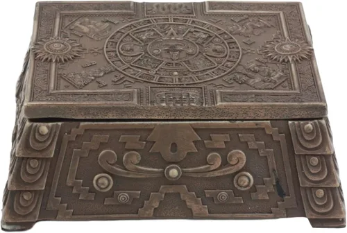 Vista 3 de Ebros - Joyero azteca mesoamericano mesoamericano, 5.75 pulgadas de largo, decoración de Dios del Sol