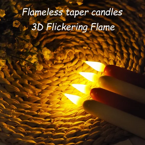 Vista 3 de Velas cónicas sin llama con control remoto y temporizador, candeleros LED que funcionan con baterías con llama 3D parpadeante, velas falsas
