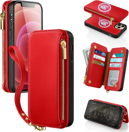 Vista 8 de Antsturdy Funda tipo cartera desmontable 2 en 1 para iPhone 14 Pro Max con MagSafe, bloqueo RFID, magnética, carga inalámbrica, funda de piel