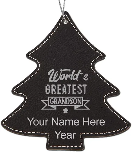 Vista 5 de LaserGram Personalized Christmas Ornament, World's Greatest Grandson, Faux Leather, Custom Laser Engraved Gift Idea (Tree Shape, Black)