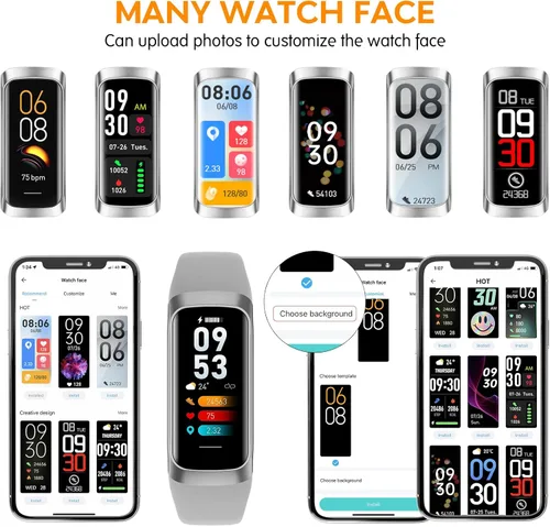 Vista 7 de Rastreador de actividad física para hombres y mujeres, reloj inteligente con presión arterial, frecuencia cardíaca, temperatura corporal y monitor
