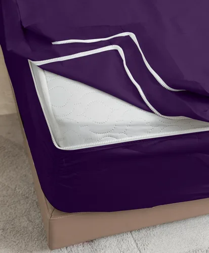 Vista 25 de Twin Zip Sheet 39x75-3 Piece Full Size Zipper Fitted Sheet - 1 Base & 2 Top Sheet - 1200TC 100% Cotton Breathable & Cooling - Fits 15" Deep Pockets