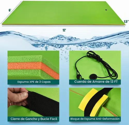 Vista 3 de GYMAX Floating Water Mat Verde