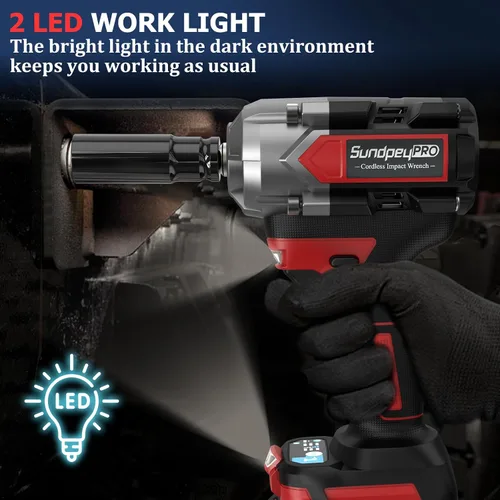 Vista 6 de Llave de Impacto Inalámbrica de 750 pies-libras, pistola de impacto de potencia de 1000 N·m, 1/2 pulgada, 21 V, 2600 RPM, Llave de Impacto eléctrica