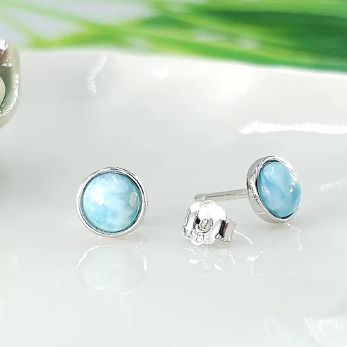 Vista 8 de Pendientes naturales de 0.236 in con chapado en oro blanco sobre plata de ley, bisel cabujón de piedras preciosas regalo de joyería para ella