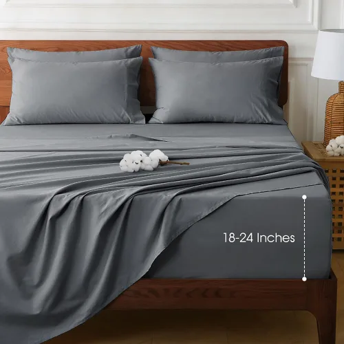 Vista 27 de HYPREST Deep Pocket Queen Sheets 100% Cotton Extra Deep 18-24 Inch Grey 4pc Gris